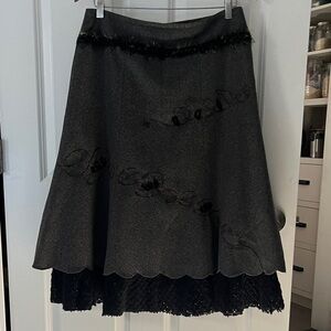 Embroidered, Whimsical Gray Midi Skirt size 8